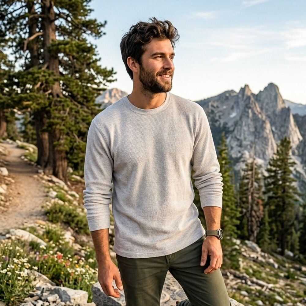 Eddie Bauer Men's XL/TG Long-Sleeve Waffle-Knit Thermal Base Layer Top - Oatmeal
